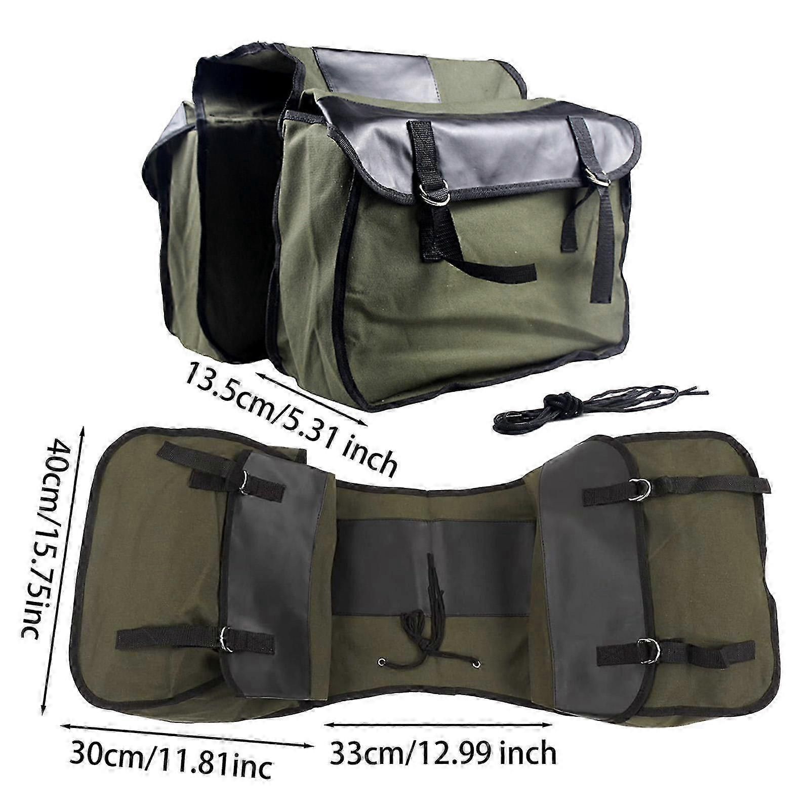 Double Side Bike Saddle Bag Cycling Bike Carrier Cargo Bag Storage Pouch Bike Trunk Bag Waterproof for Traveling Commuting - Army Green — image 2