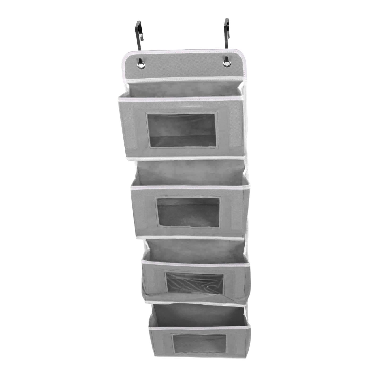 Hanging Closet Organizer Multilayer Strong Load Bearing Capacity Nonwoven Over Door Organizer Hanging Organizer with 2 Hooks Grey 4 Compartments — image 6