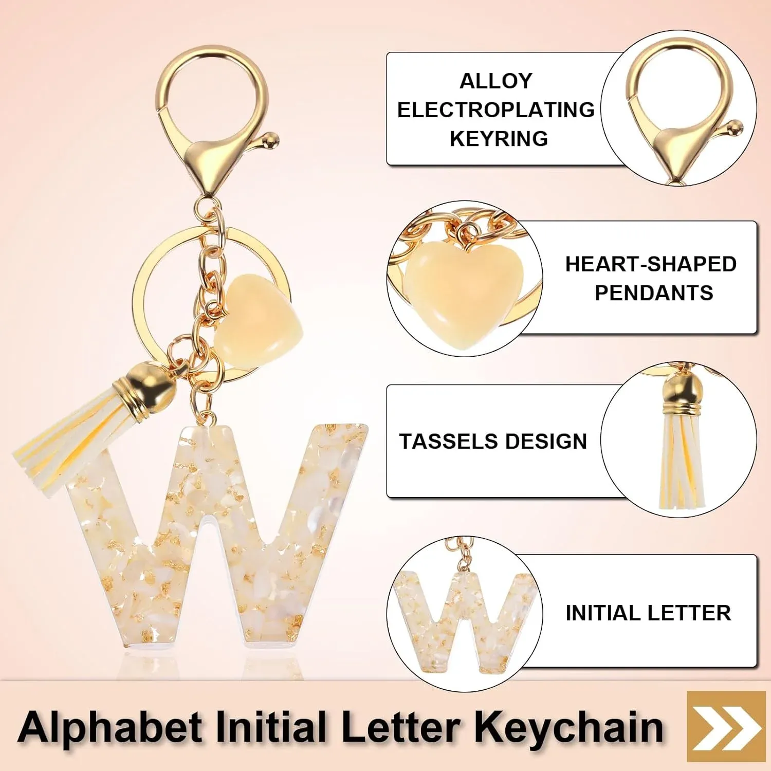 Letter W Initial Keychain with Tassel and Bead Charm for Women Girls Handbag Keys Accessory Gold Tone, Daily Comfort Use โ image 3
