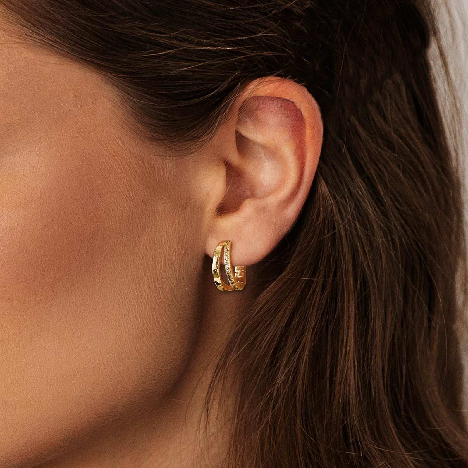 Hoop Earrings for Women, 14K Gold Plated Hoop Earrings Hypoallergenic Cubic Zirconia Earrings Small Hoop Earrings for Women Trendy — image 4