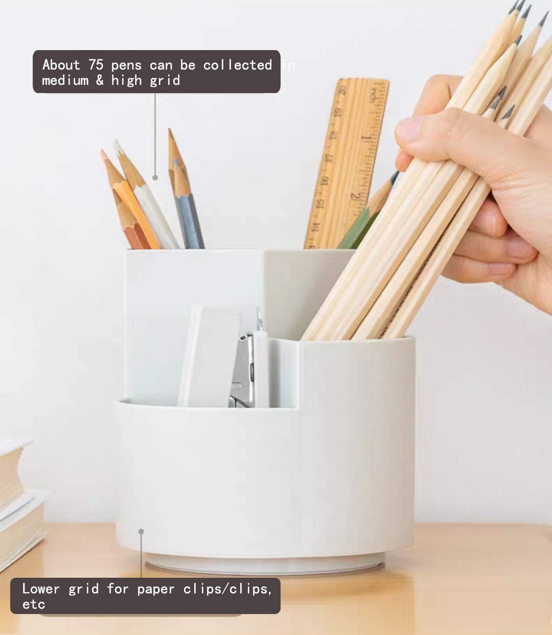 360 degree rotating multi-functional pen holder with 3 separate layer for office desk organiser (Pink) — image 3