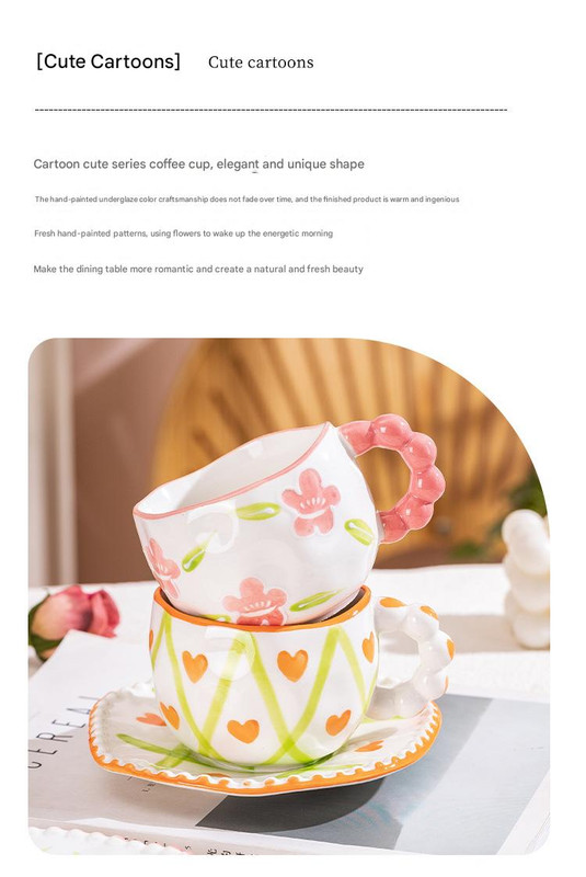 Hand-Painted Ceramic Coffee Mug and Saucer Set - Whimsical Afternoon Tea Cup with Spoon(Blue sky and white clouds) โ image 6