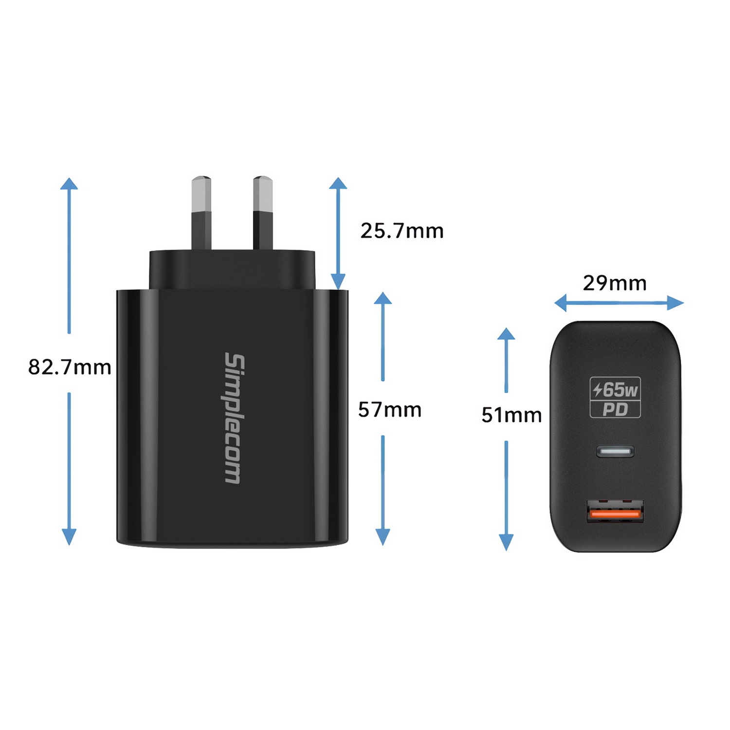 Simplecom CU265 Dual Port PD 65W GaN Fast Wall Charger USB-C + USB-A for Phone Laptop โ image 4