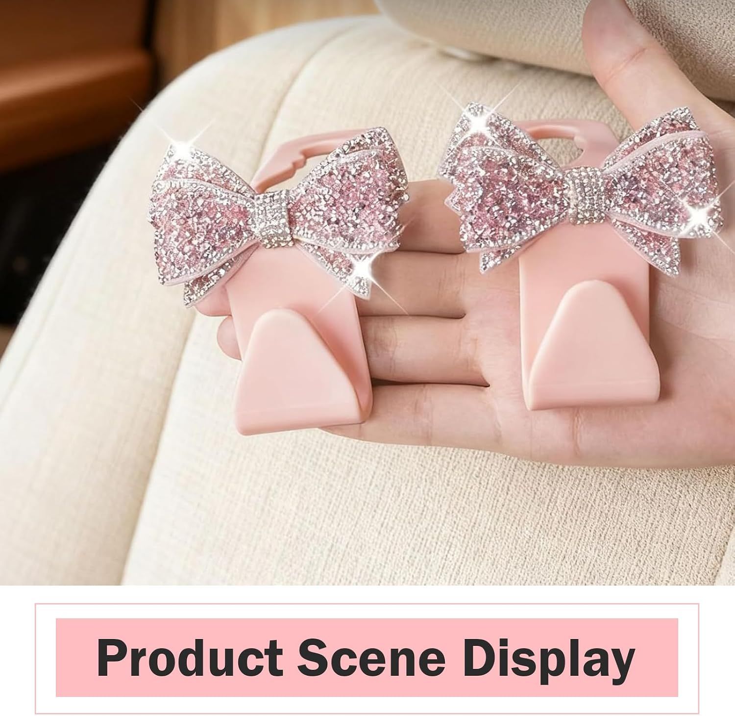 2 PCS Car Bling Seat Headrest Hooks, 3D Butterfly Bow Rhinestone Decoration Hook, Multi-function Storage Hanger for Purses and Bags, Cute Organizer for Car โ image 6