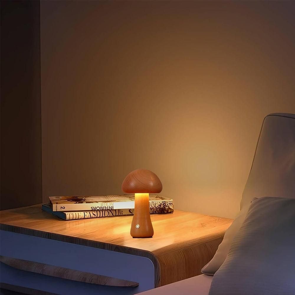 Cordless Wooden Mushroom Lamp Touch Dimmable Table Lamp Rechargeable Night Light โ image 6