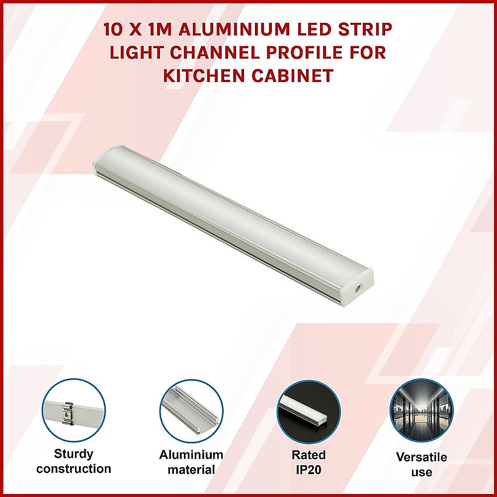 10 x 1M U-Style Aluminium LED Strip Light Channels for Cabinet Lighting โ image 3