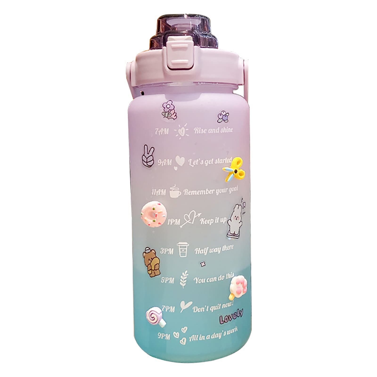 Motivational BPA Free Water Jug with Handle 2L Large Capacity Matte Water Bottle Kettle with Time Marker Straw for Sports Fitness