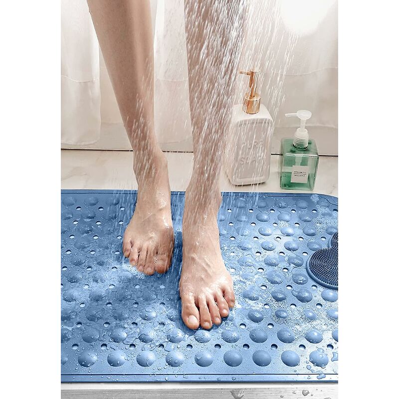 Non-Slip Shower Mat 70 X 40Cm Massage Bath Mat, Bath Mat With Drainage Holes And Suction Cups - Blue โ image 4