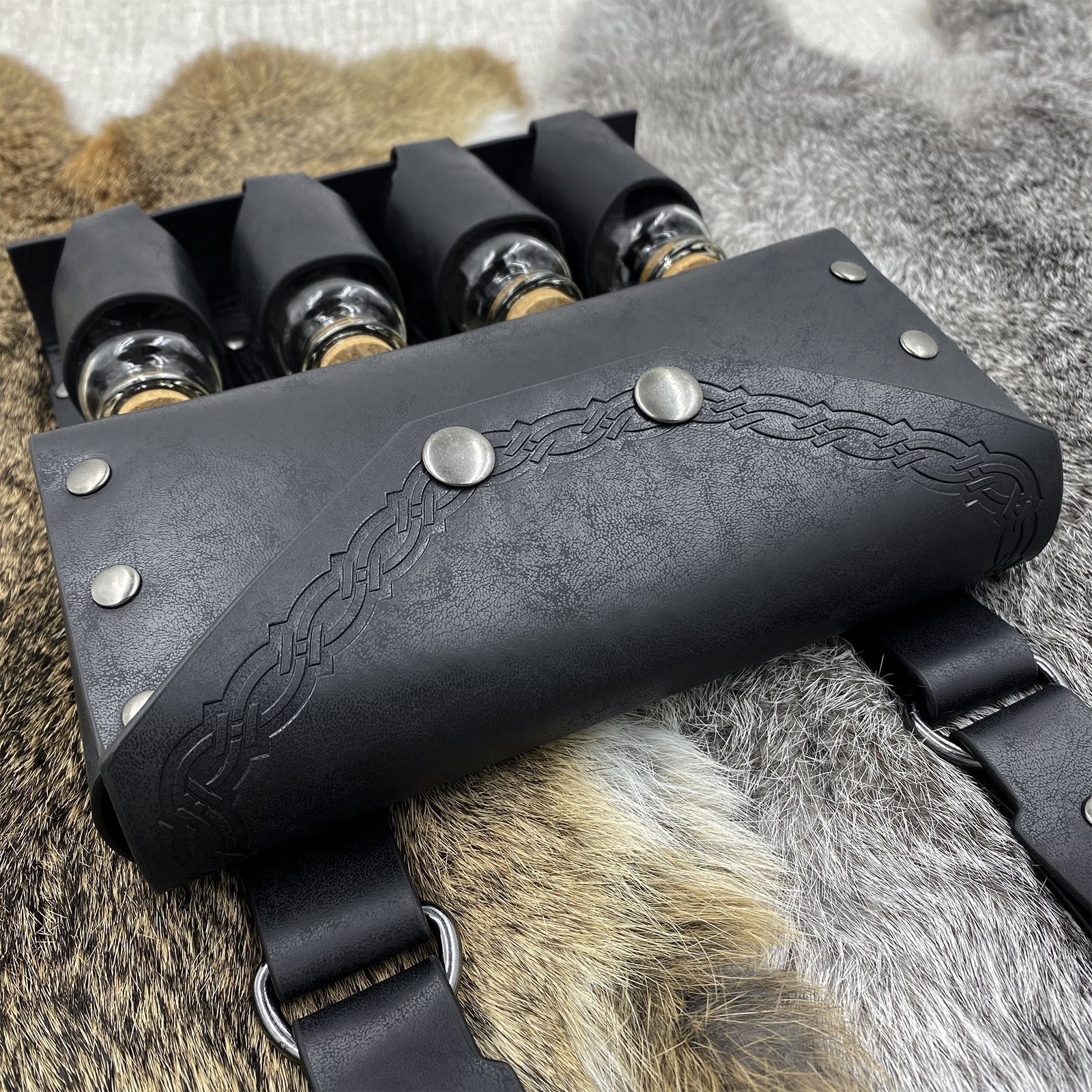 Medieval Alchemy Faux Leather Belt Bag with 4 Cork Potion Vials, Fantasy Wizard Waist Pouch Side Pack (Black A) โ image 3
