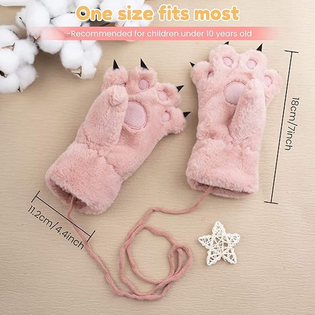 Gloves - 1 pair - Winter gloves - Cartoon gloves - Neckband - Children's gloves - Warm gloves - Plush gloves - One size(Pink) — image 5