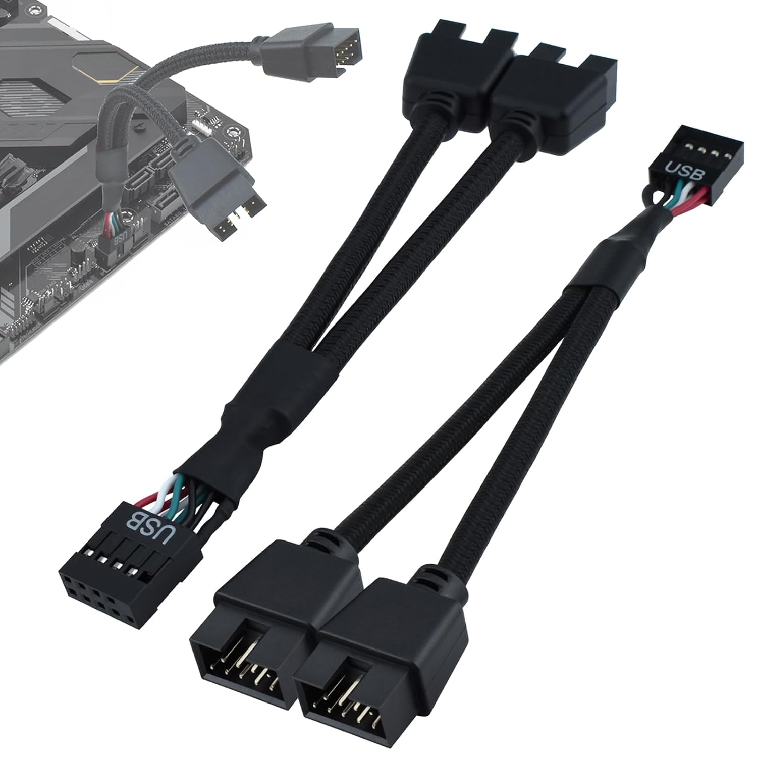 2Pcs Motherboard 9 Pin USB 2.0 to Dual 9 Pin Extension Splitter, USB 2.0 Header Splitter Nylon Braided Cable for PC Computer Internal Motherboard USB Hub