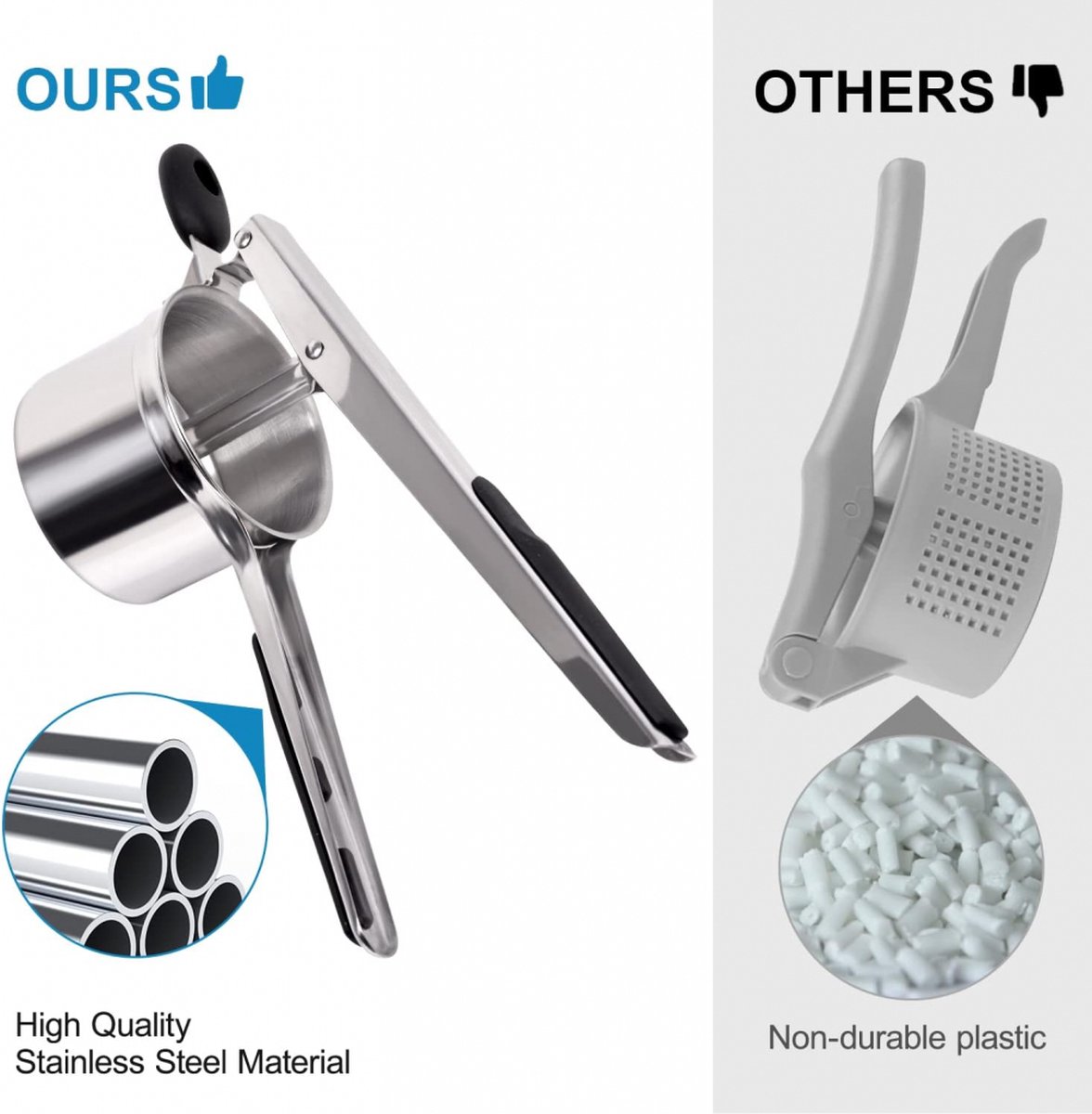 Stainless Steel Potato Press - Potato Squeezer - Potato Masher - Includes 3 Different Texture Discs - Can Be Hanged - Making Potato Puree - Dishwasher Safe — image 2