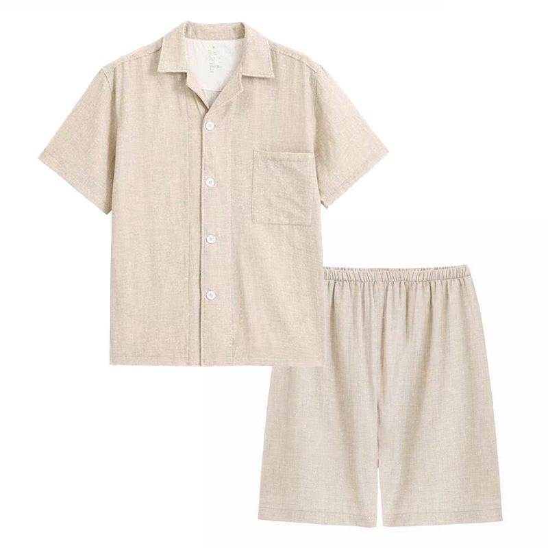 Japanese Cotton Pajama Suit Women Men Short Sleeve Men's gray polka dot-short sleeve shorts XL โ image 6