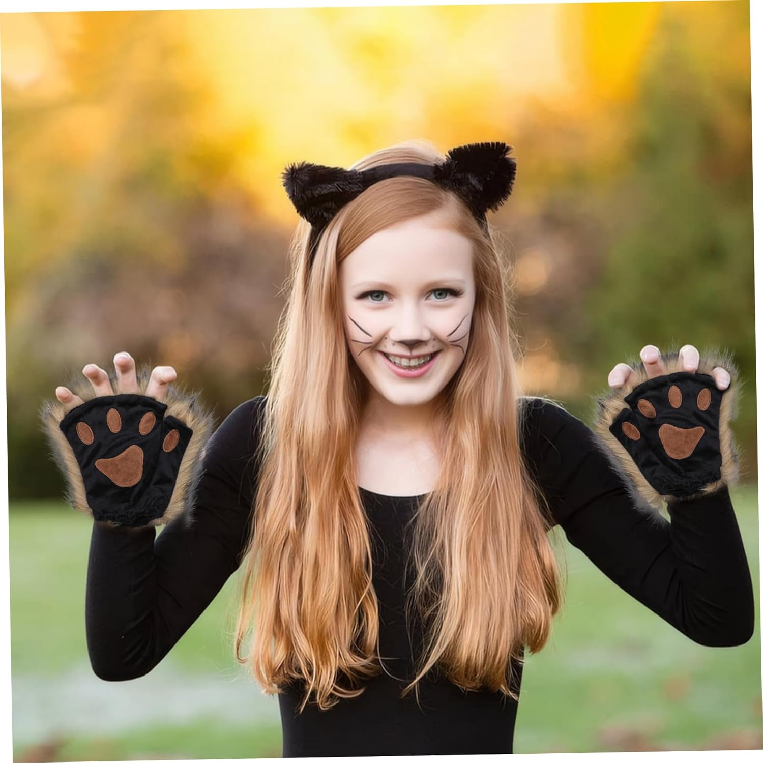 Therian Paws, Cat Paw 1 Pair Half Finger Therian Paws Cute Embroidered Fur Paws Decorative Realistic Paw Gloves for Kids Adults Cosplay Stage, Black — image 5