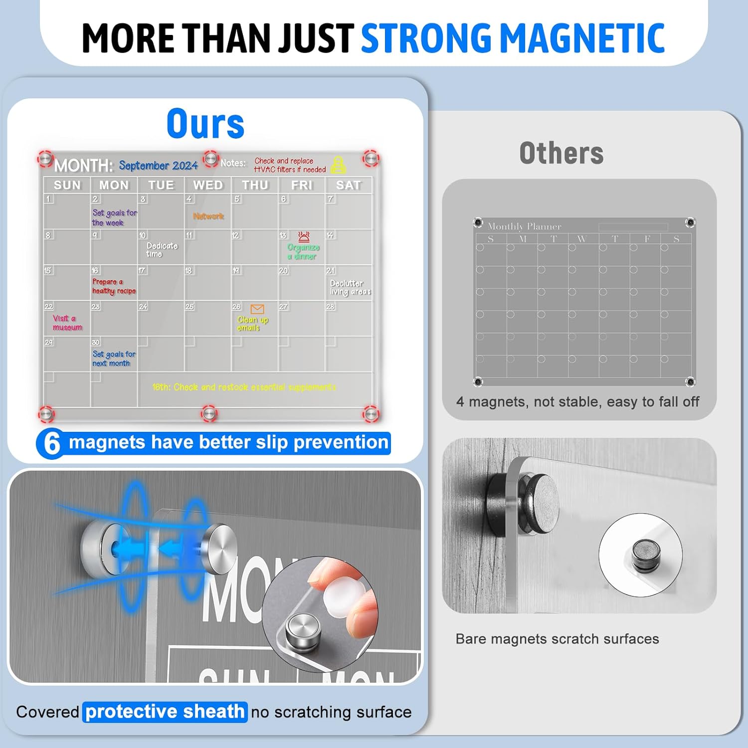Acrylic Fridge Calendar, Magnetic Monthly Planner with 8 Color Markers, Clear Dry Erase Board for Events/Meetings/Shopping Lists - 14.5 * 11.5'' — image 3