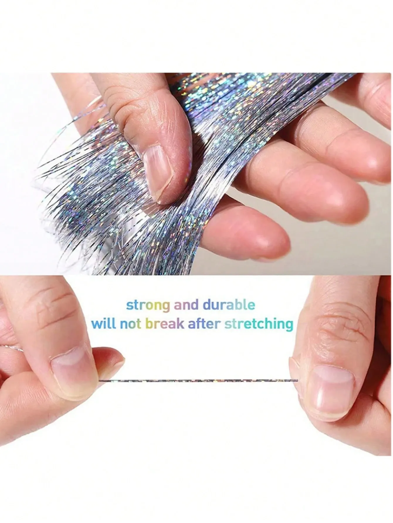 12Pcs Hair Tinsel Clip In 20Inch Fashion Glitter Tinsel Synthetic Straight Hair Extensions Clip In Hair Tinsel Kit Heat Resistant Shiny Sparkle Fairy Hair — image 5
