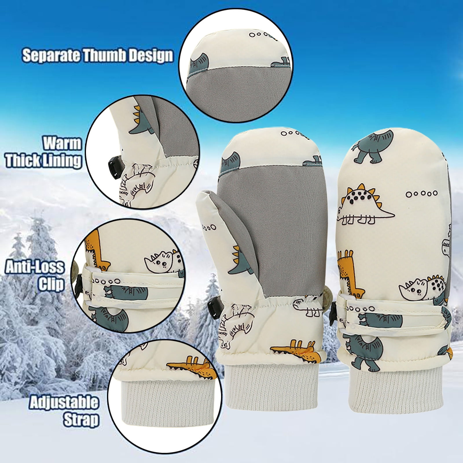Kids Waterproof Winter Snow Gloves, Thick Stretchy Warm Gloves for Boys and Girls for Outdoor Play in Cold Weather, White, 2-4 Years โ image 5