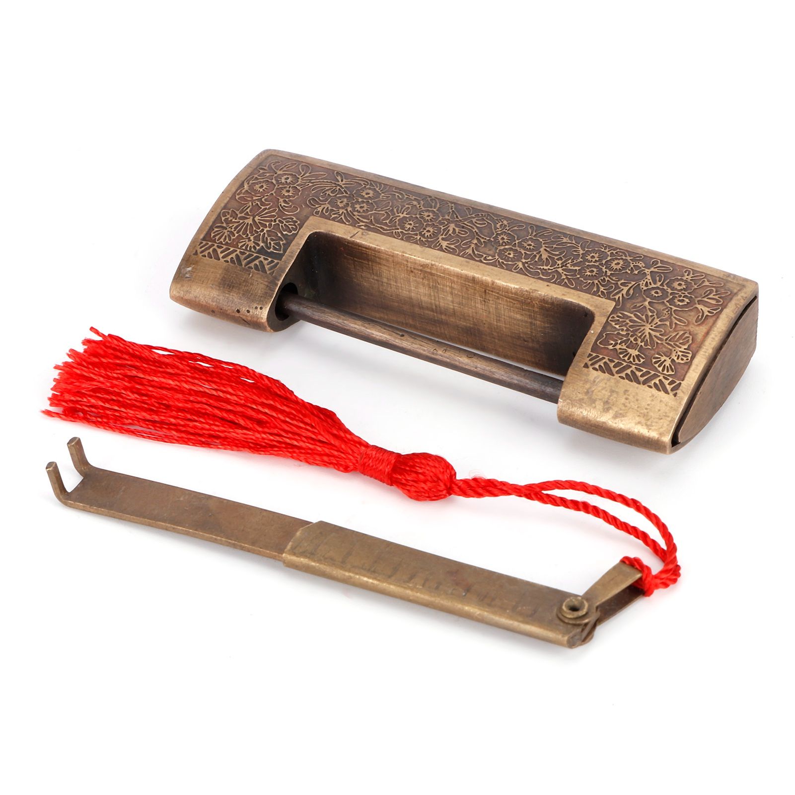 Antique Copper Lock Chinese Old Style Delicate Carved Padlock for Jewelry Box Wedding Gifts5cm Spacing โ image 2