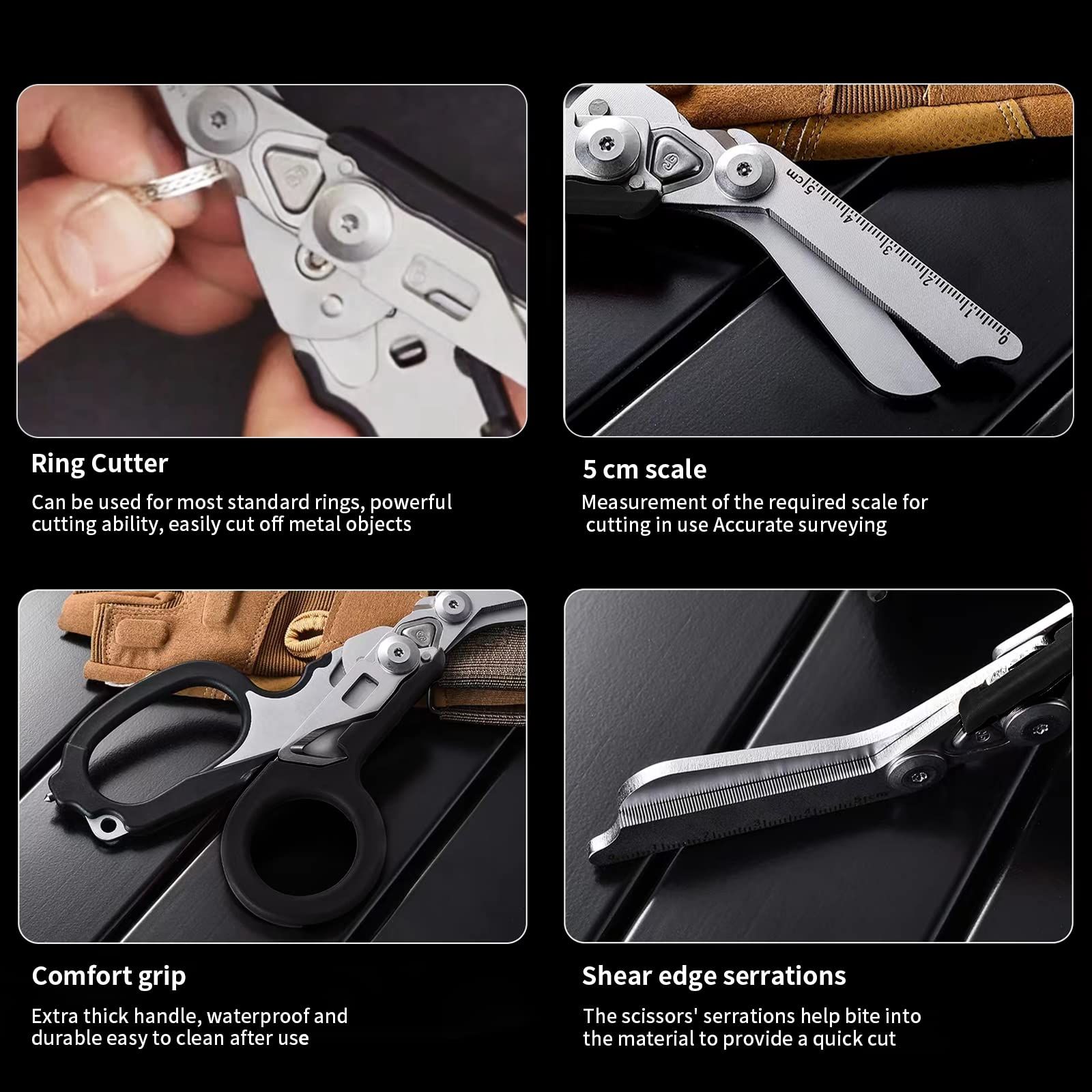 Emergency Response Shears, Stainless Steel Foldable Scissors Pliers, Outdoor Camping Rescue Scissors Tools (Black) โ image 5