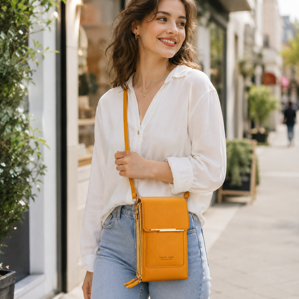 Yellow Touch Screen Phone Wallet Crossbody Bag for Women Vertical PU Leather Purse with Card Holder Zipper Pocket Adjustable Strap for Travel Shopping Everyday โ image 2