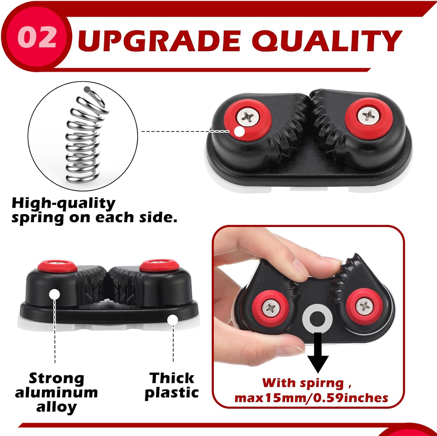 3 Pcs Kayak Cam Cleats Rope Cam Rope Cleat Lock Aluminum Cams Cleats Fast Entry Boat Dock Cleat for Line Sizes Upto 5/8-inch for Sailing Sailboat Kayak Boat โ image 3