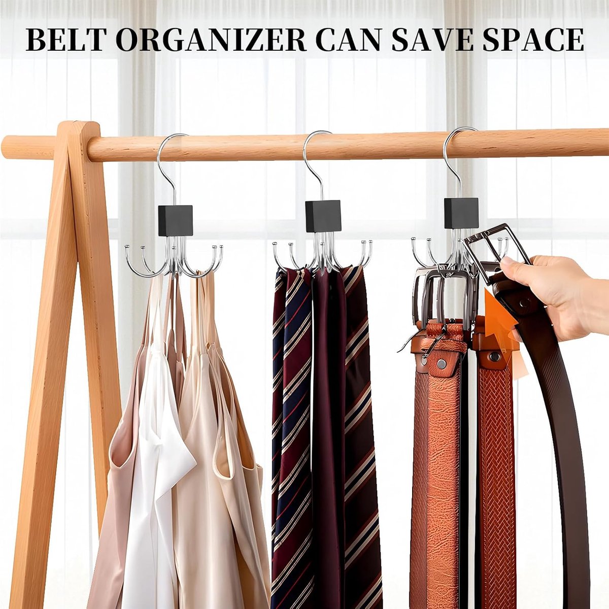 2 pieces - Belt Rack - Belt Organizer - Bra Hanger - Tank Top Hanger - Clothes Hangers - 360° Rotating Metal - Bra Organizer - Storage Rack - with 6 Hooks — image 4