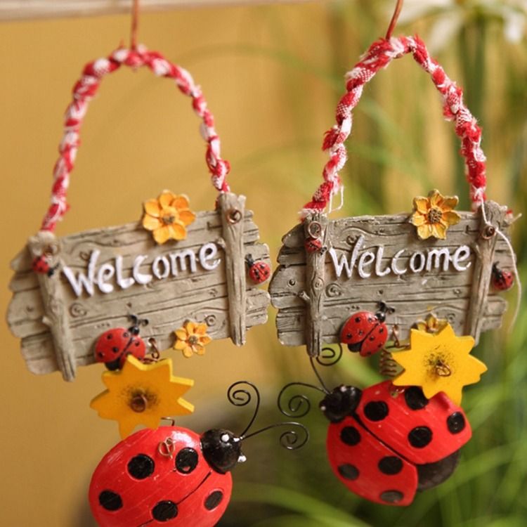 2pcs Ladybug Welcome Sign Outdoor Wreath Hanger Rustic Home Decor Spring Front Door Wreath Rustic Decor Wreaths for Front Door — image 4