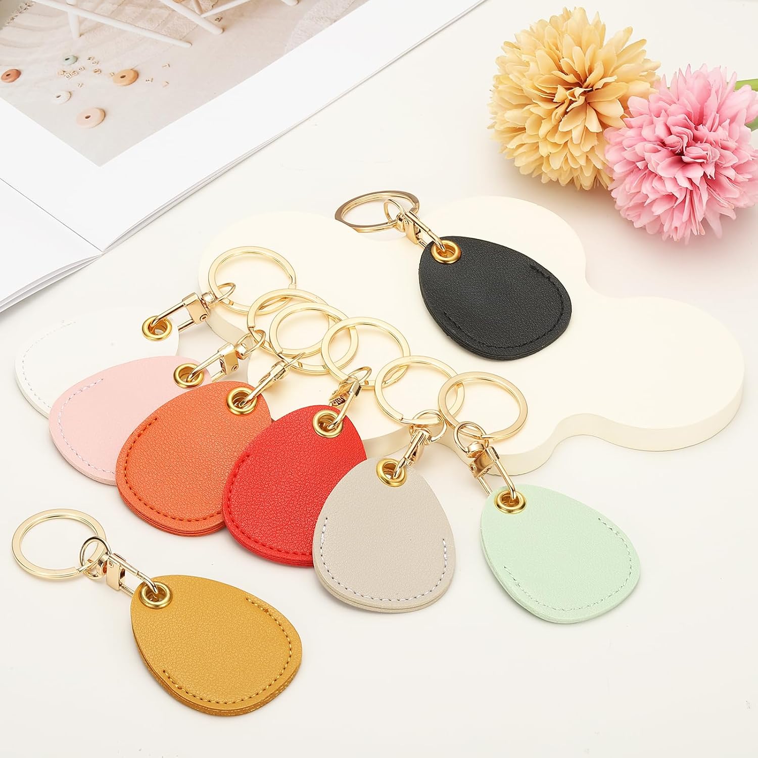 6pcs Leather Keychain Blanks,45mm Sublimation Blanks PU Key Chain Keyring with Rings,Water Drop Black โ image 4