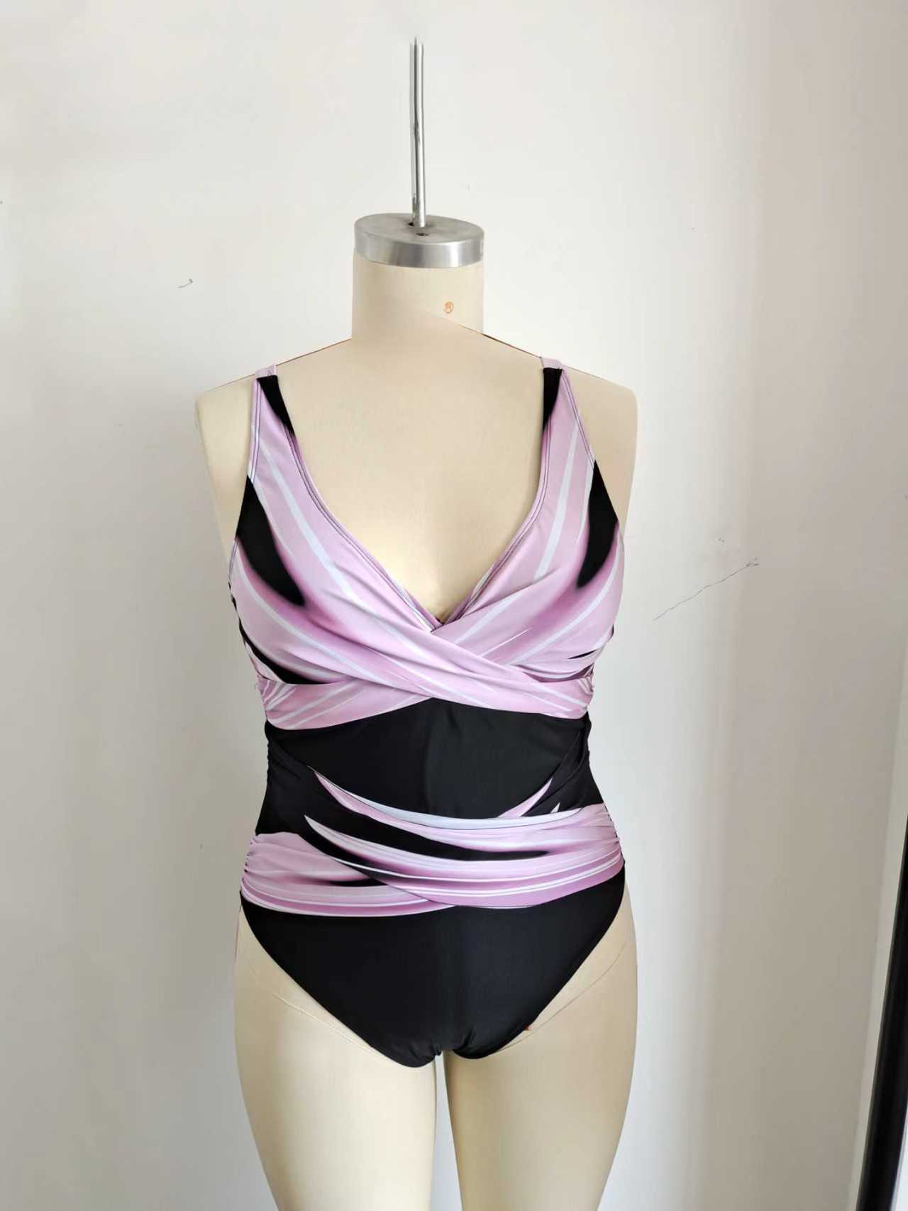 Plus Size One-Piece Deep V-Neck Swimsuit with Waist Tie Design Size 3XL โ image 3