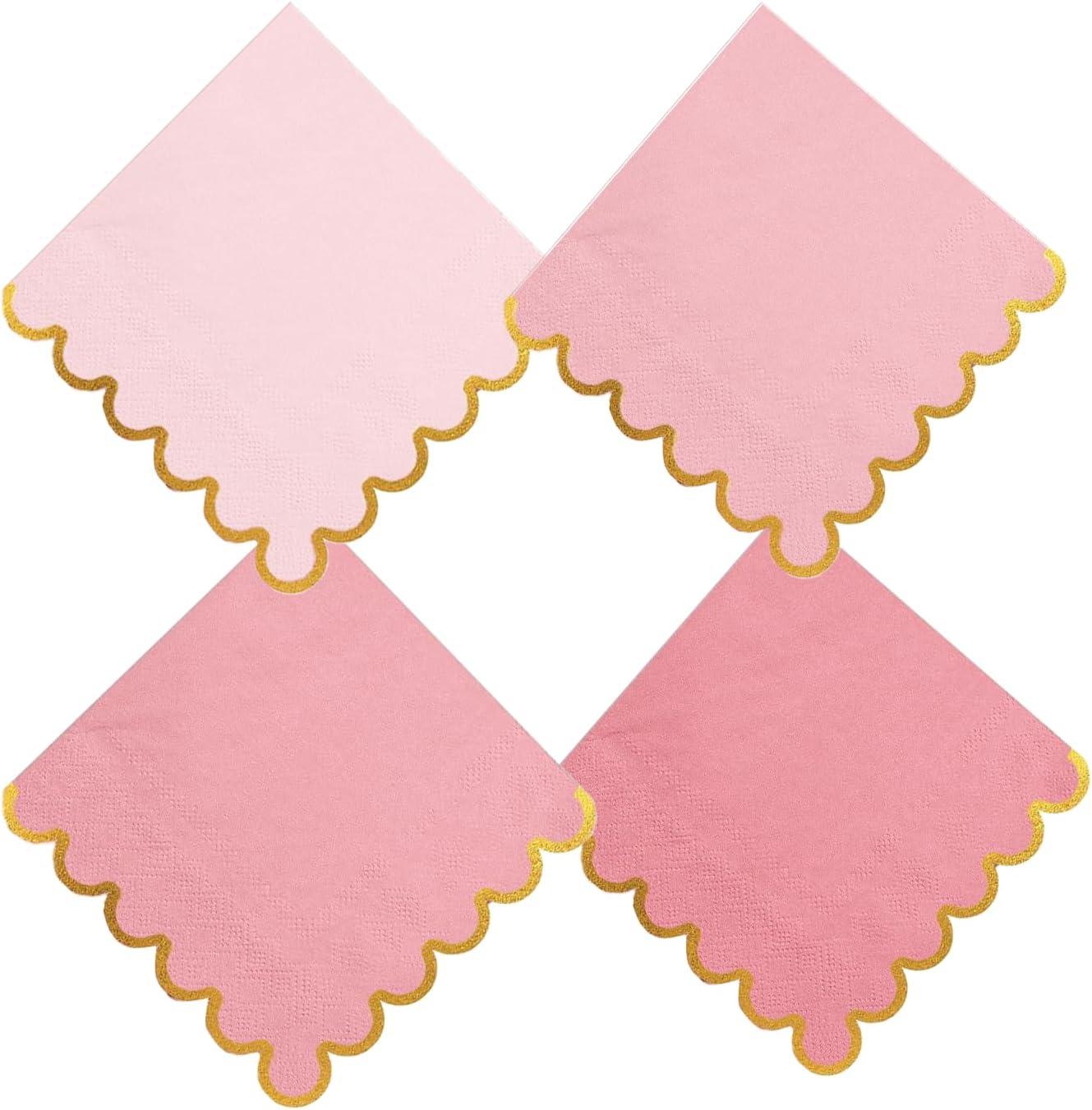 100 pack Pink Mix Cocktail Napkins with Gold Foil Accents Scalloped Edges 5 x 5 inch Beverage Disposable Napkin Party Decoration Wedding Bridal and Baby Shower