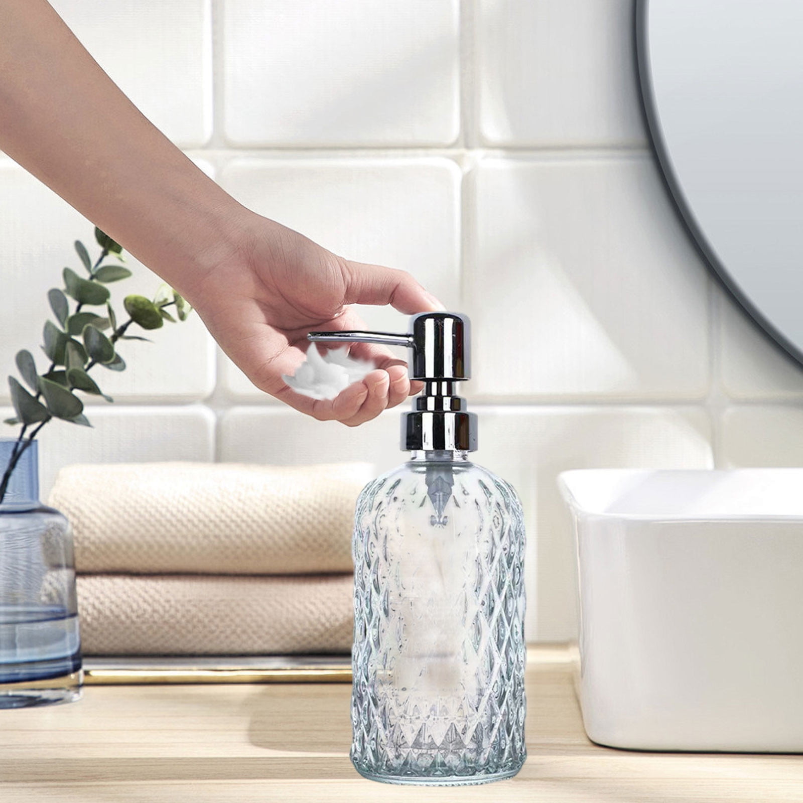 Glass Soap Dispenser 15 Oz for Bathroom Kitchen, Hand Soap/Lotion Dispenser with Plastic Pump White โ image 3