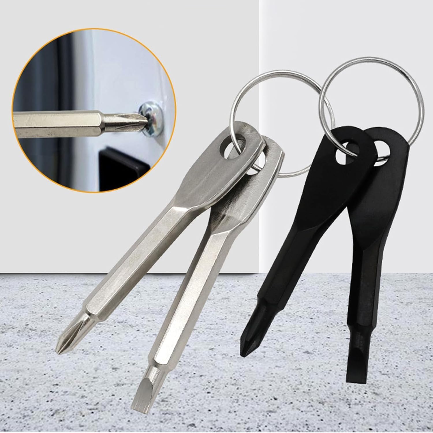 2-in-1 Keychain Screwdriver - Mini Double-Ended Flat & Cross Head - Stainless Steel - Pocket-Sized Tool - Silver — image 3
