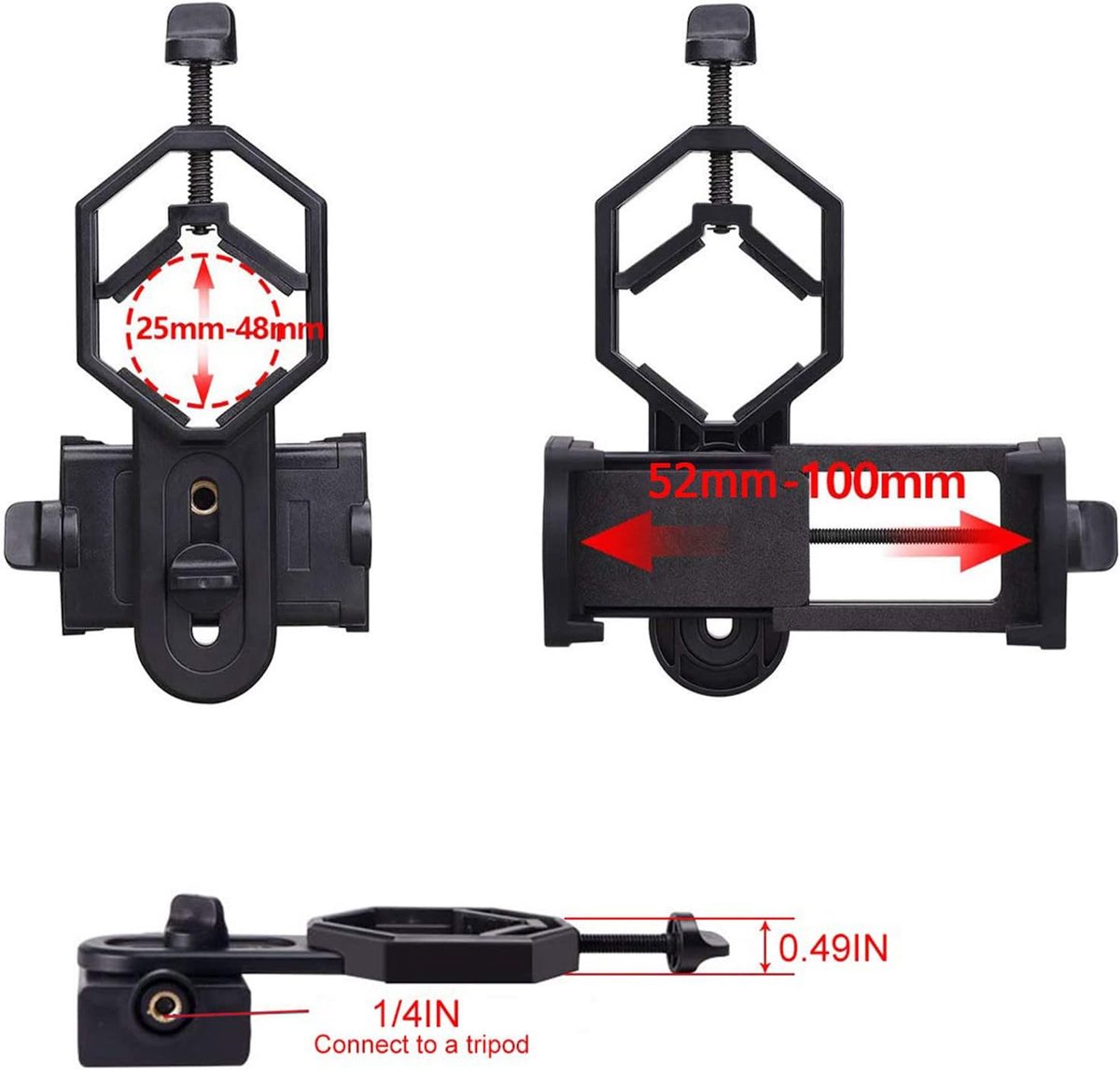 Universal Phone Holder for Telescope - For Eyepiece Diameter Ø 2.5 - 4.8cm - Mobile Phone Adapter Mount - Clip-on Design - For Spotter's Binoculars / Telescope — image 6