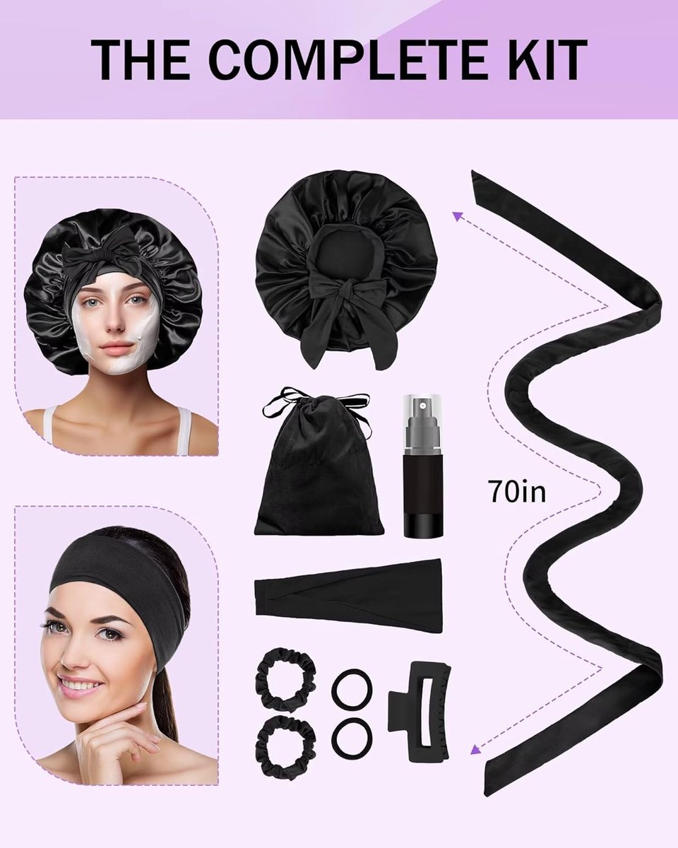 Heat-free hair curlers - Curling rollers - curling set - Blow-dry effect without heat overnight - Soft cap and sleepy bow design - Comfortable curls while you — image 4
