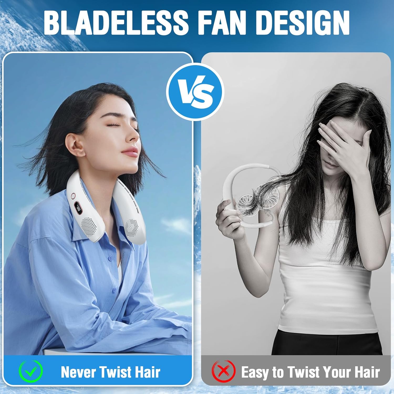 Portable Neck Fan, Hands Free Bladeless Neck Fan Rechargeable 3 Speeds & LCD Display, Battery Operated Wearable Personal Fan, 360° Cooling Hanging Neck Fan for — image 2