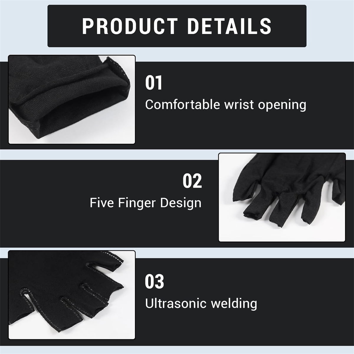 12 Pairs Cotton Gloves,Reusable Half Finger Touchscreen Gloves,7.5x3.9In Summer Sun UV Protection Gloves for Men and Women Black — image 4