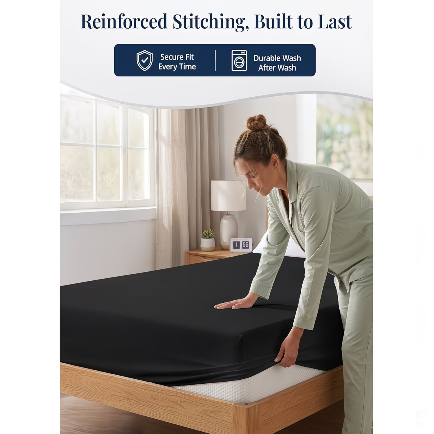 Hotel Quality Fitted Sheet - 1 Piece Fitted Sheet -Breathable Bedding - Wrinkle, Fade, Stain Resistant- 16inch/40cm Deep Pocket Fitted Bed Sheet-Wrinkle and — image 2