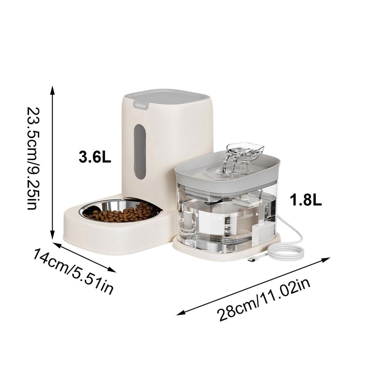 Automatic Cat Feeder and Water 2-in-1 Pet Automatic Fountain Food Bowl Spill-Proof Cat Waterer for Indoor Outdoor Home Vacation Balcony Living Room — image 2