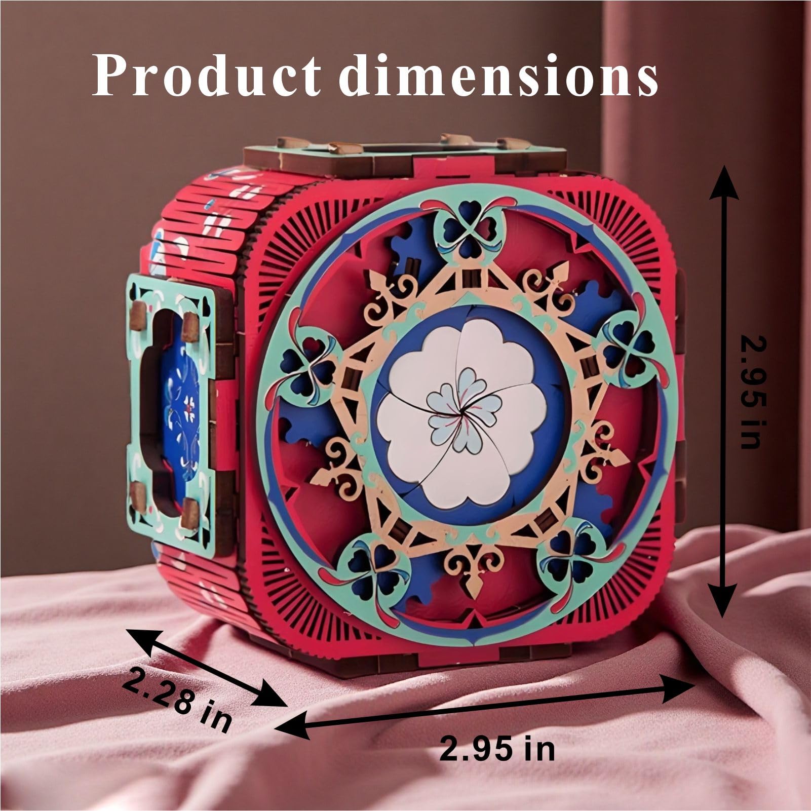 3D Wooden Music Box with LED Light – DIY Mechanical Puzzle Kit, Handcrafted Jewelry Storage, Romantic Gift for Her or Him (Red) — image 2