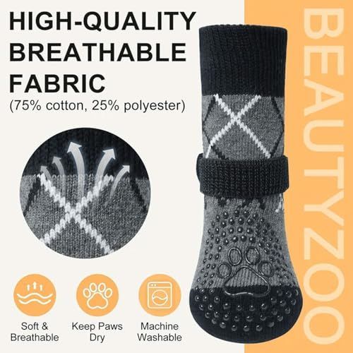 4PCS Dog Socks to Prevent Licking Paws for Hot/Cold Pavement | Puppy Boots & Paw Protectors for Hardwood Floors Anti Slip, Socks with Grippers Prevent — image 3