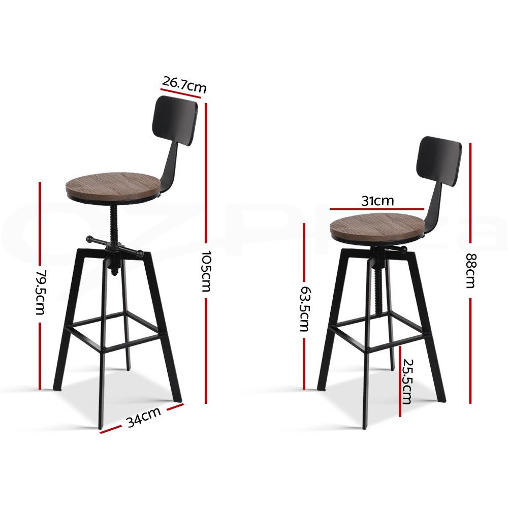 Artiss 3x Bar Stool Swivel Industrial Counter Barstools 63-79cm Seat Height Adjustable Metal Legs — image 2