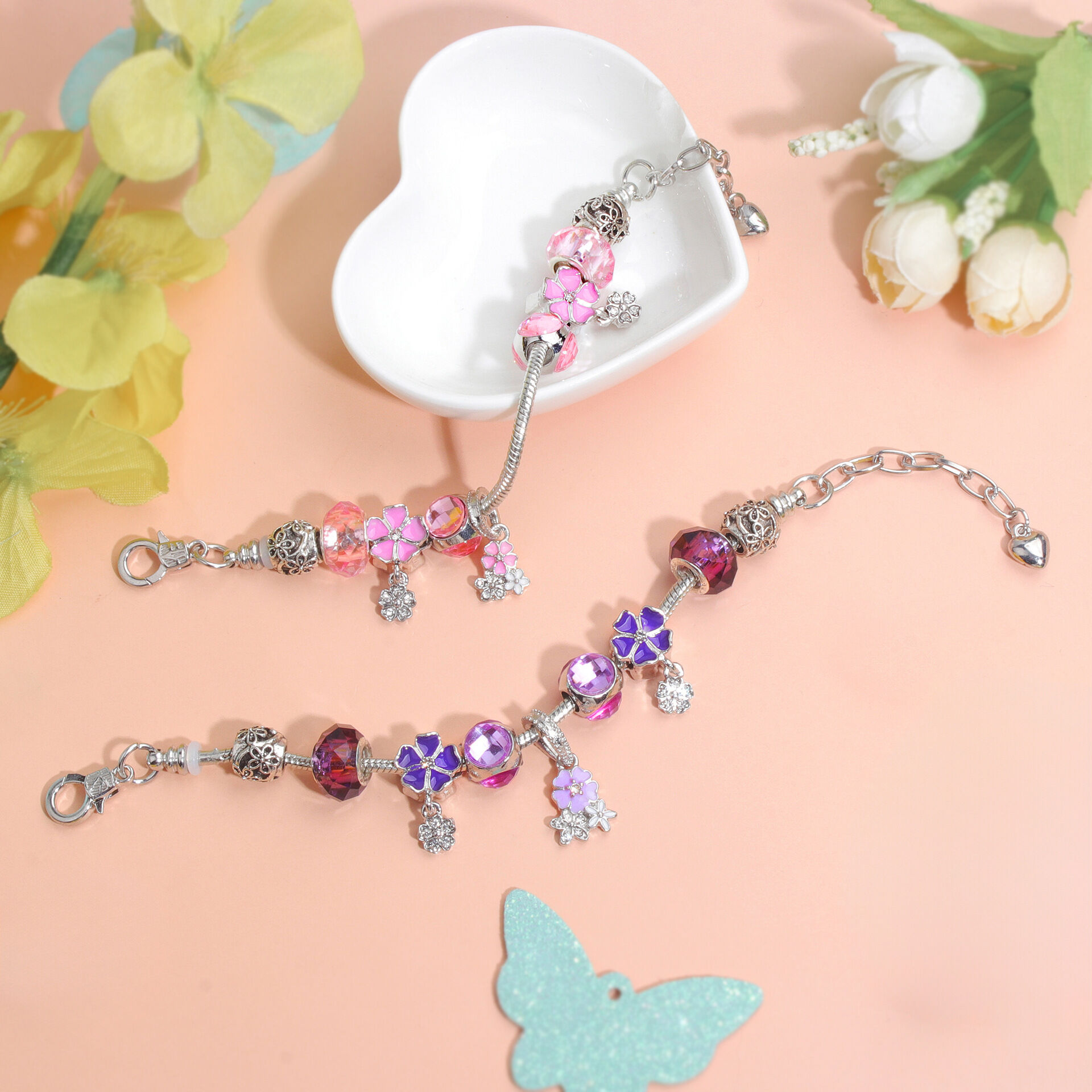 Romantic Floral Big Glass Bead Petal Pendant DIY Bracelet(pink-18cm) โ image 3
