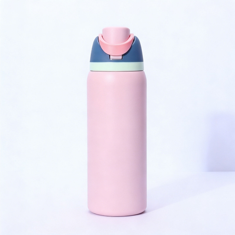 Insulated Stainless Steel Water Bottle with Straw,Pink color blocking & 24 oz, BPA-Free, for Travel, Sports, Outdoors