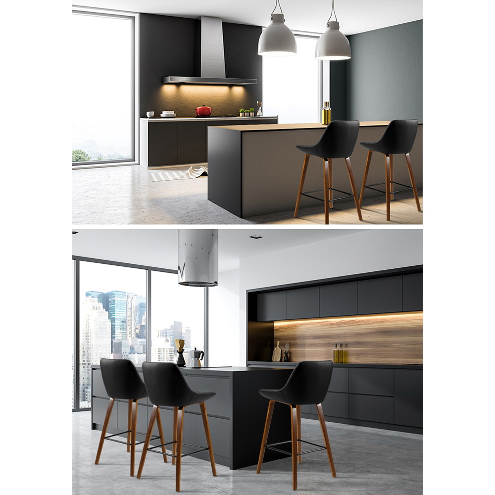 Artiss 2x Bar Stools PU Seat Wooden — image 4