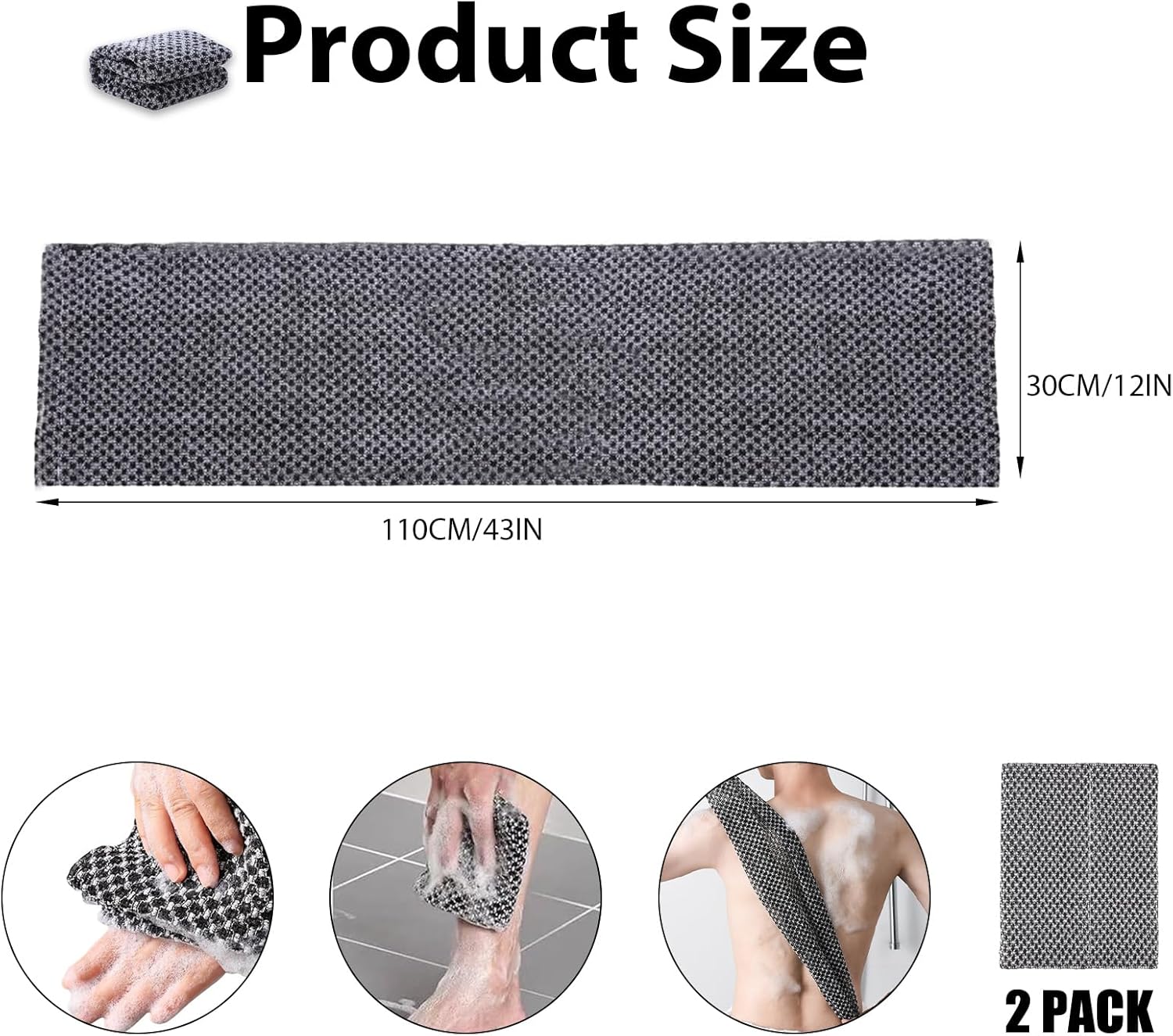 Extra Long Exfoliating Cloth, Deep Cleaning Exfoliating Towel, Reusable Exfoliating Body Scrubber (2 Pcs Black) — image 2