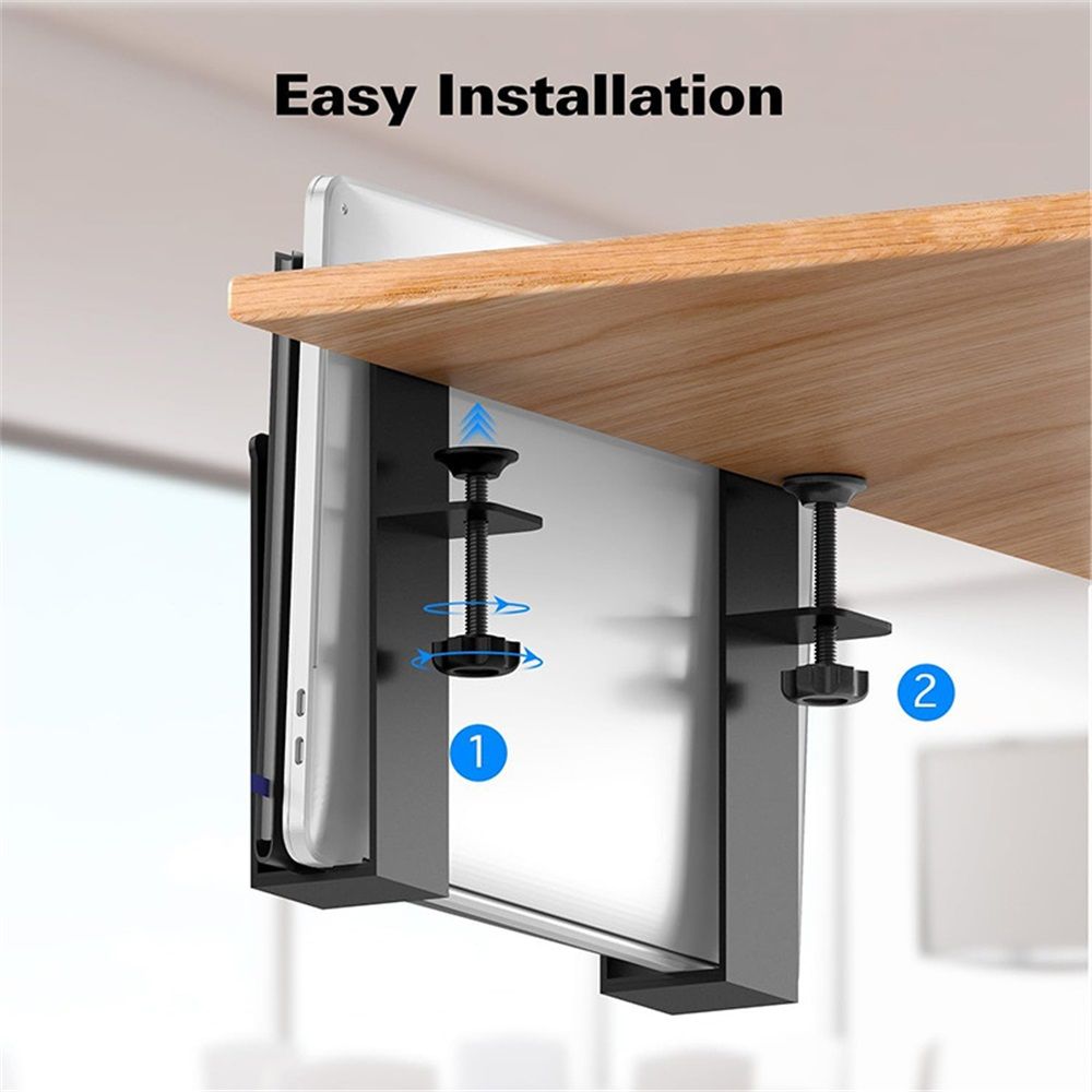 Adjustable Side Laptop Mount, No Drill Desk Storage Organizer, Stainless steel Hanging Notebooks Holder, Punch-Free Clamp, Documents With Anti-Scratch Silicone — image 3