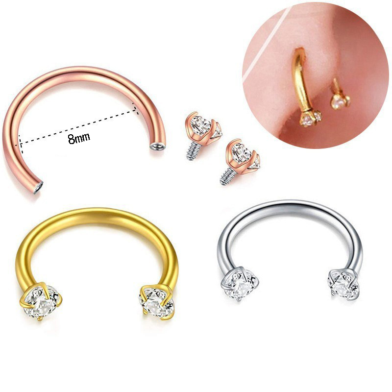 2-PCS Purple orchid G23 Titanium Horseshoe Ring with 5A Zircon Internal Thread for Nose Ear Lip Septum Piercing Hypoallergenic Jewelry for Local Trendsetters — image 3