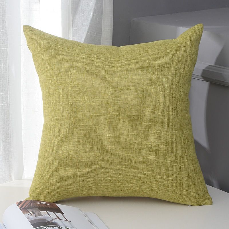 Le Su Cotton Linen Cushion Solid Color with Core 15# yellow green 60*60-pillowcase 1000g thick pillow core