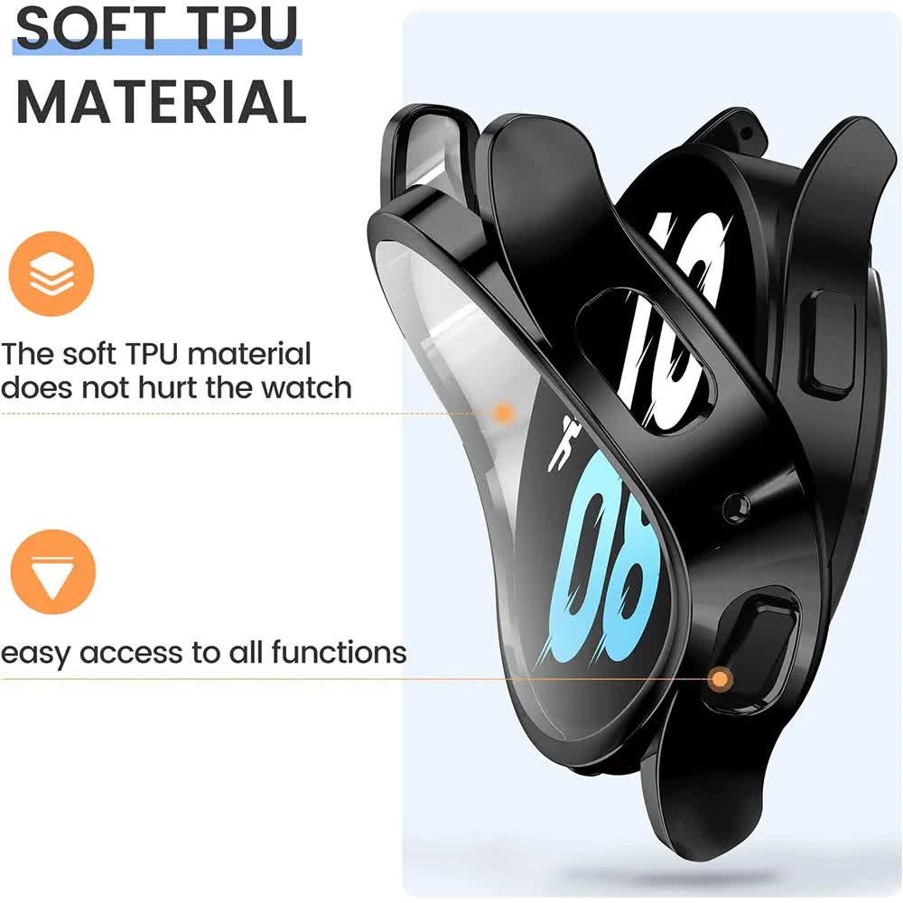 Compatible with Samsung Galaxy Watch 4 5 6 Screen Protector Case 40mm 44mm with Silicone TPU Bumper Black Galaxy Watch6 44mm โ image 4