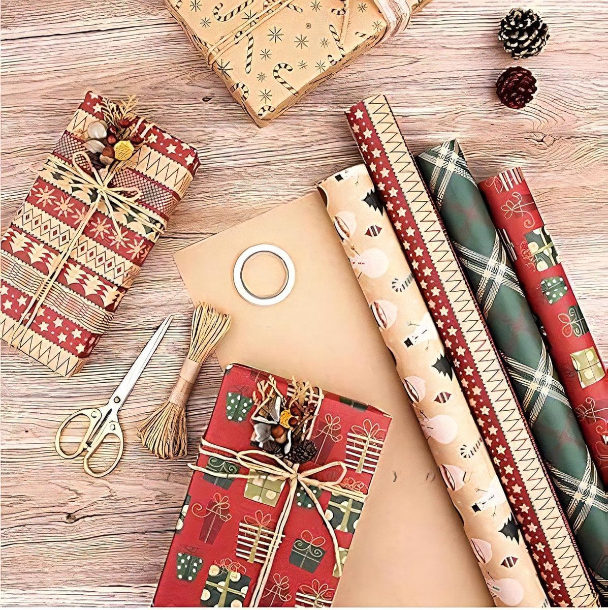 Gift Wrapping Paper - 6 sheets of kraft paper 70x50 cm - Complete set (straw, double-sided tape, stickers) - Gift wrapping paper set for birthdays, weddings โ image 6